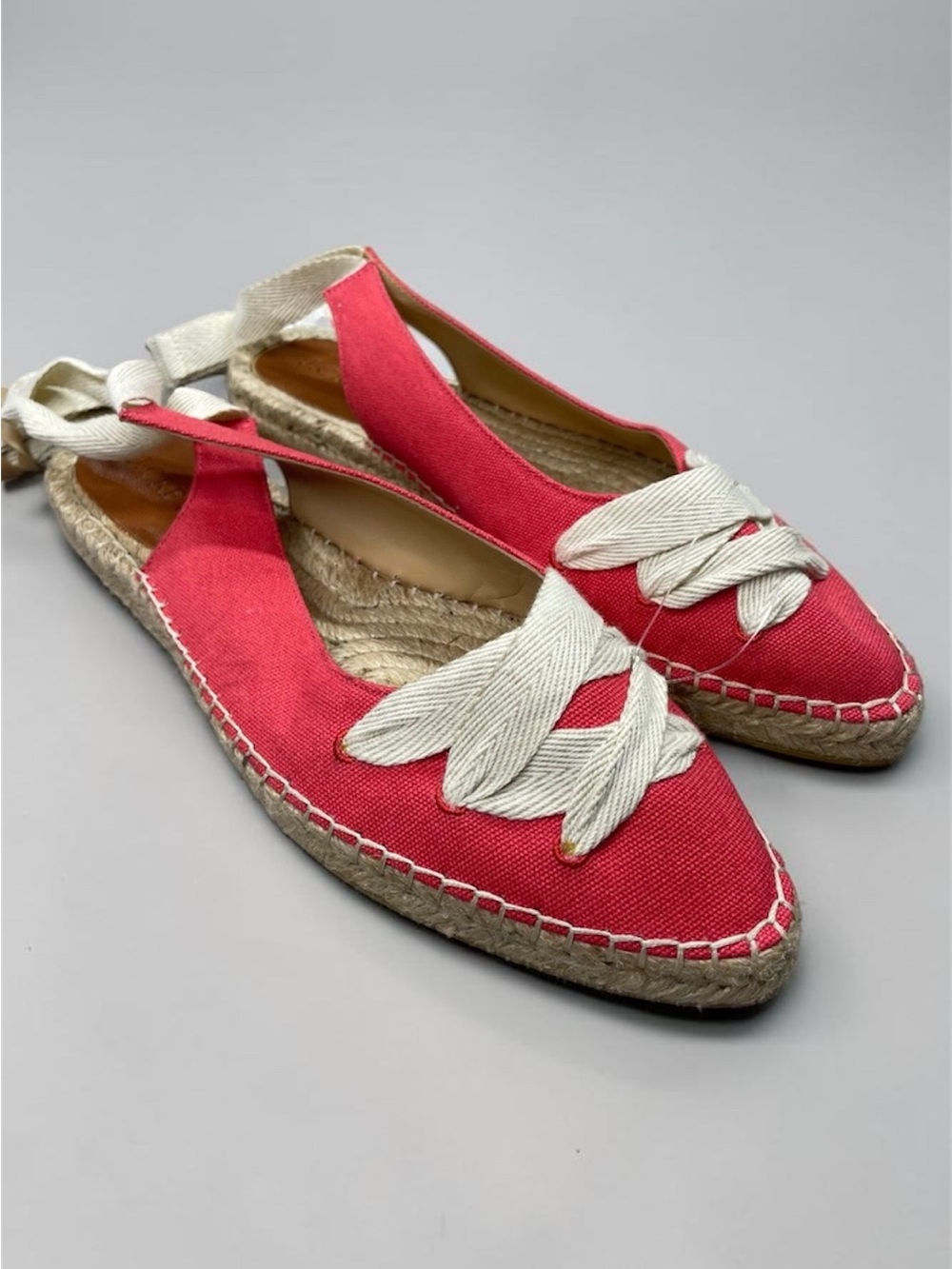 NEW J Crew Shoes Womens 9 red brown ballet espadrille flats lace up preppy boho